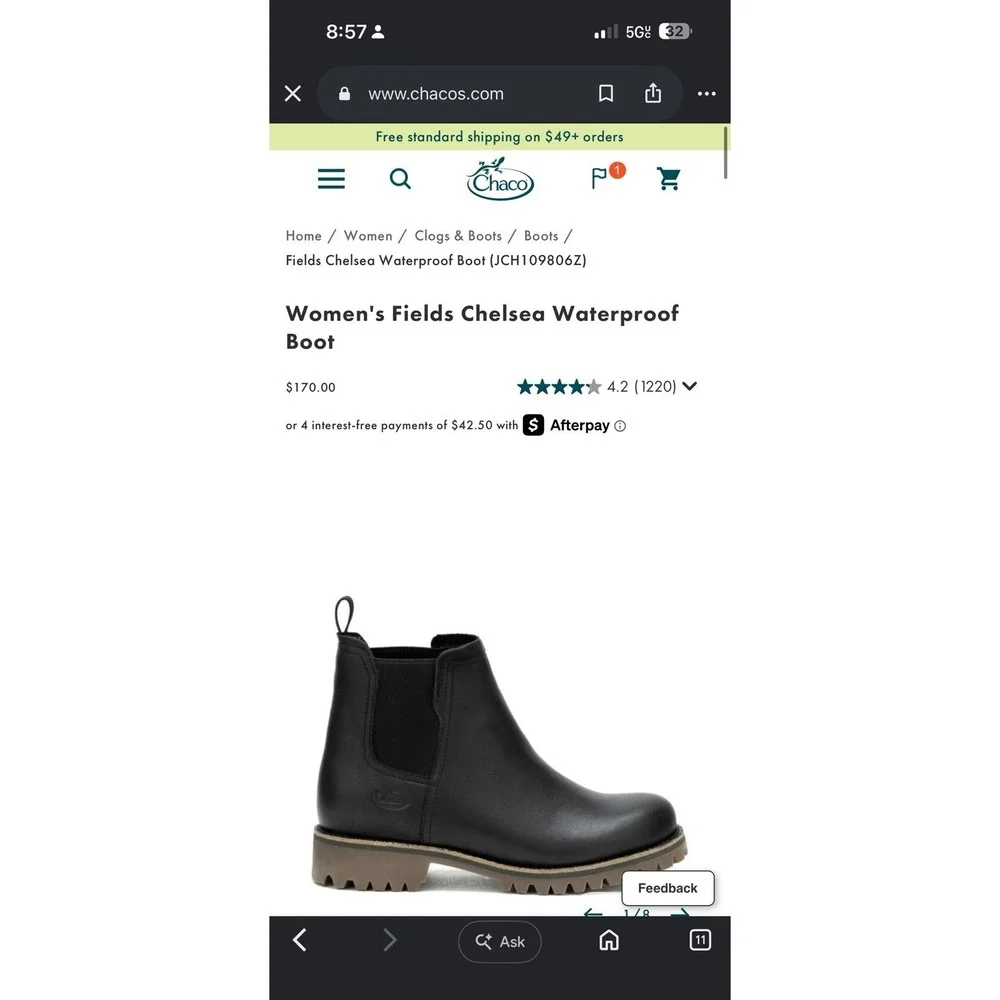 Chaco Fields Chelsea Waterproof Boots Women's Size 10
